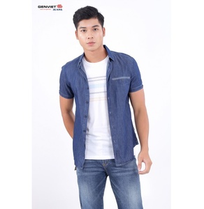 Áo Sơmi Denim Cộc Tay Túi Ngực Trái