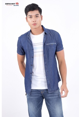 Áo Sơmi Denim Cộc Tay Túi Ngực Trái